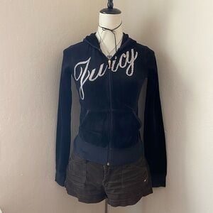 Juicy Couture Black Velour Zip-Up Hoodie
